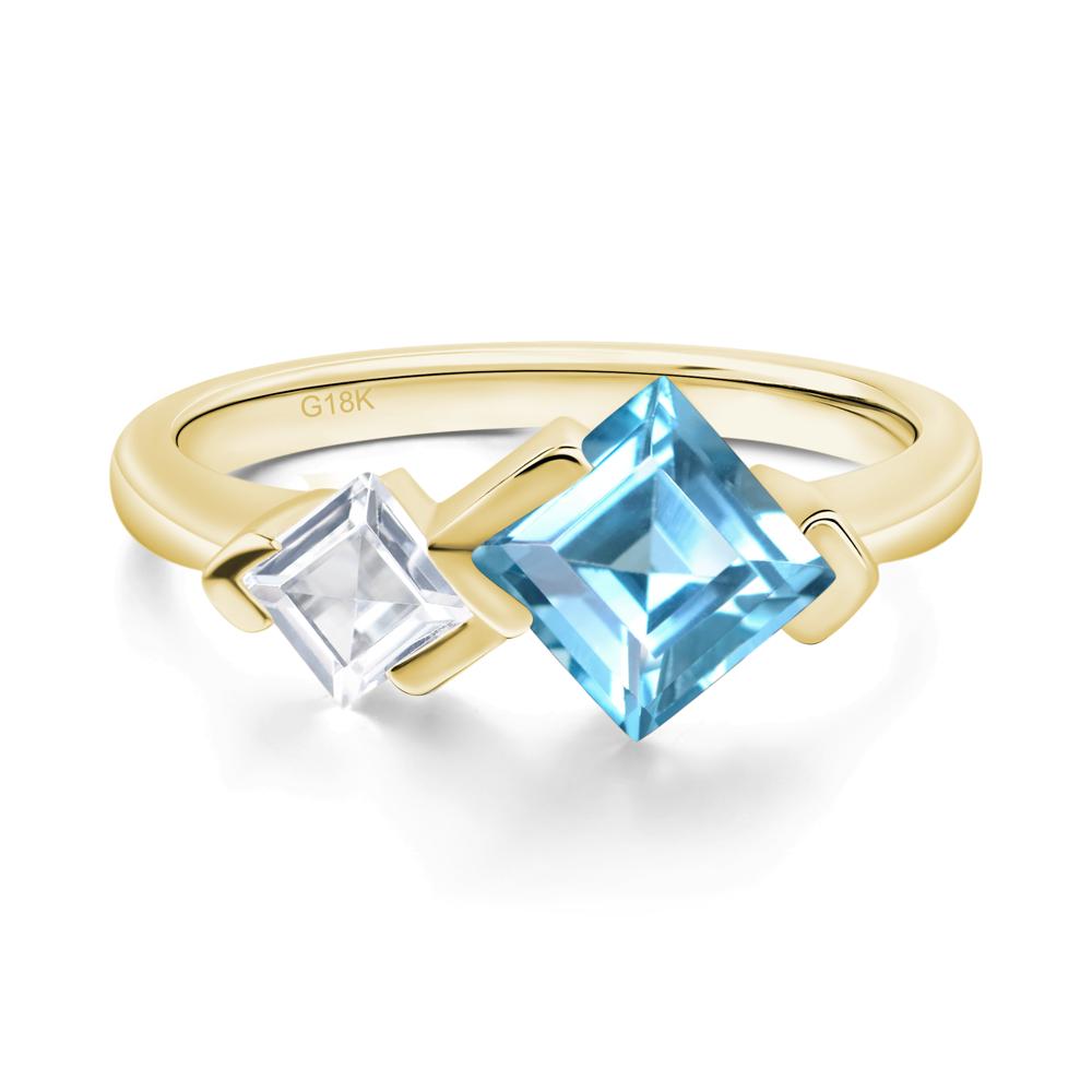 Kite Set 2 Stone Square Cut Swiss Blue Topaz Ring - LUO Jewelry #metal_18k yellow gold