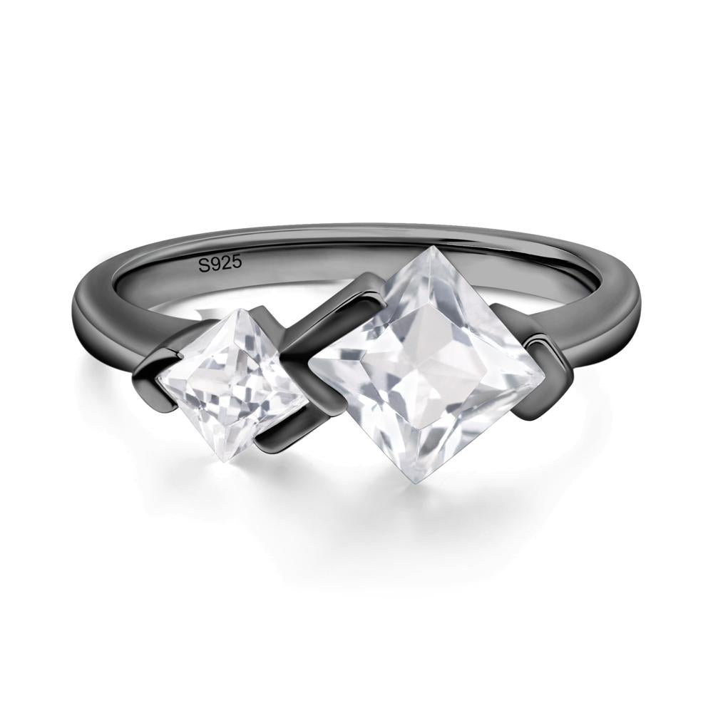 Kite Set 2 Stone Princess Cut White Topaz Ring - LUO Jewelry #metal_black finish sterling silver