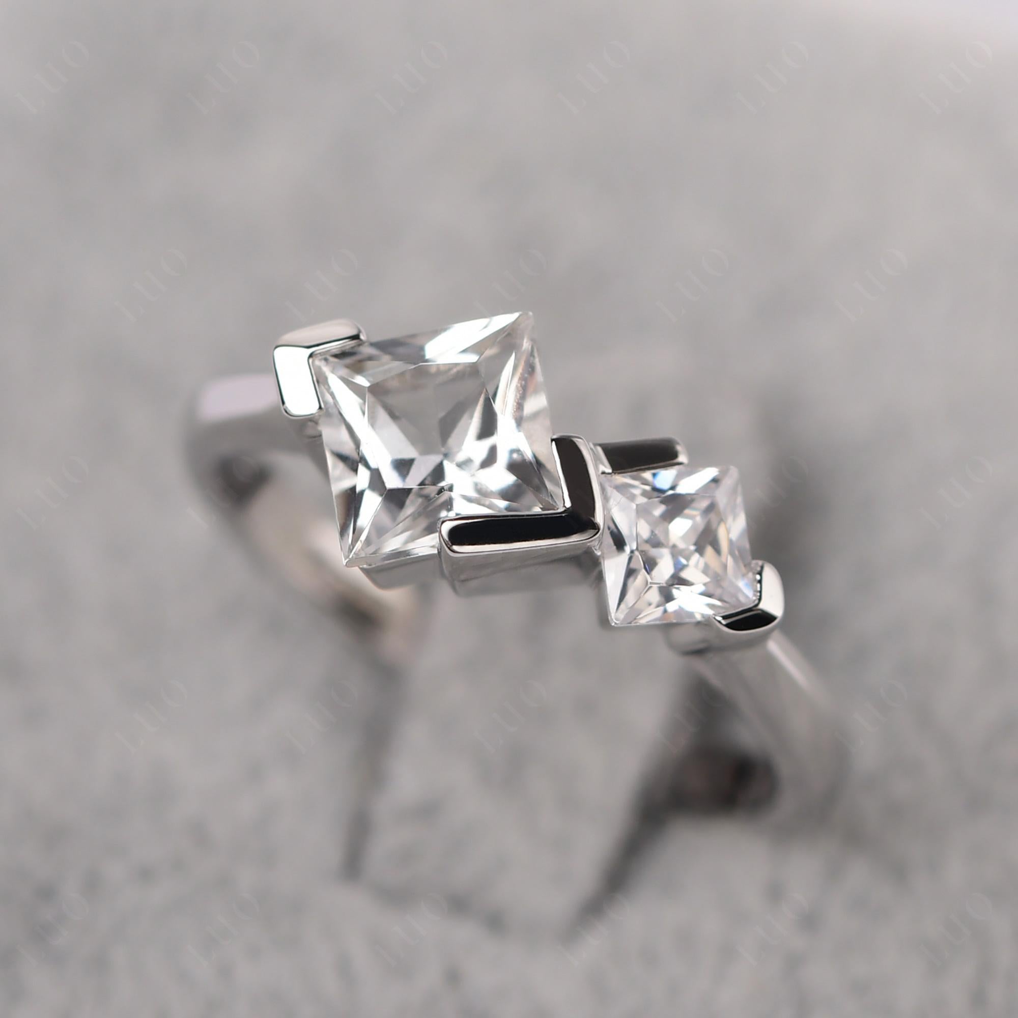 Kite Set 2 Stone Princess Cut White Topaz Ring - LUO Jewelry