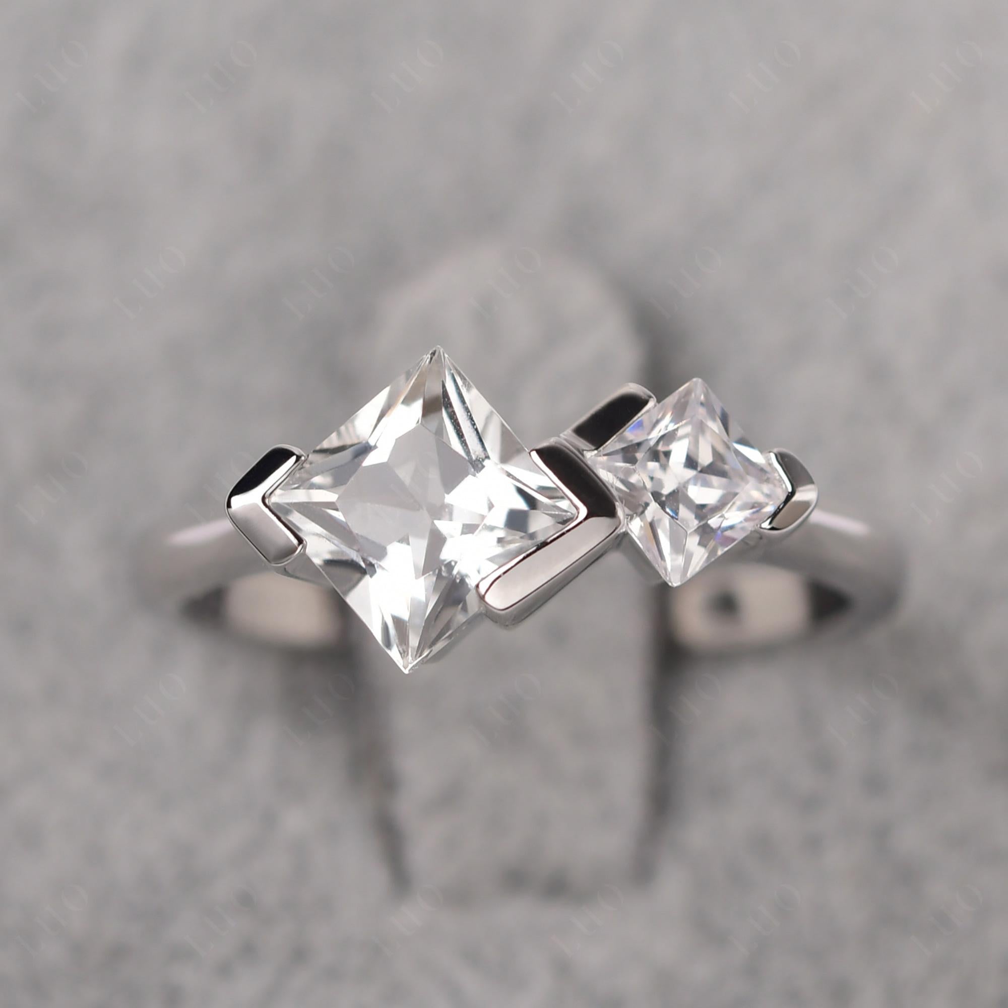 Kite Set 2 Stone Princess Cut White Topaz Ring - LUO Jewelry