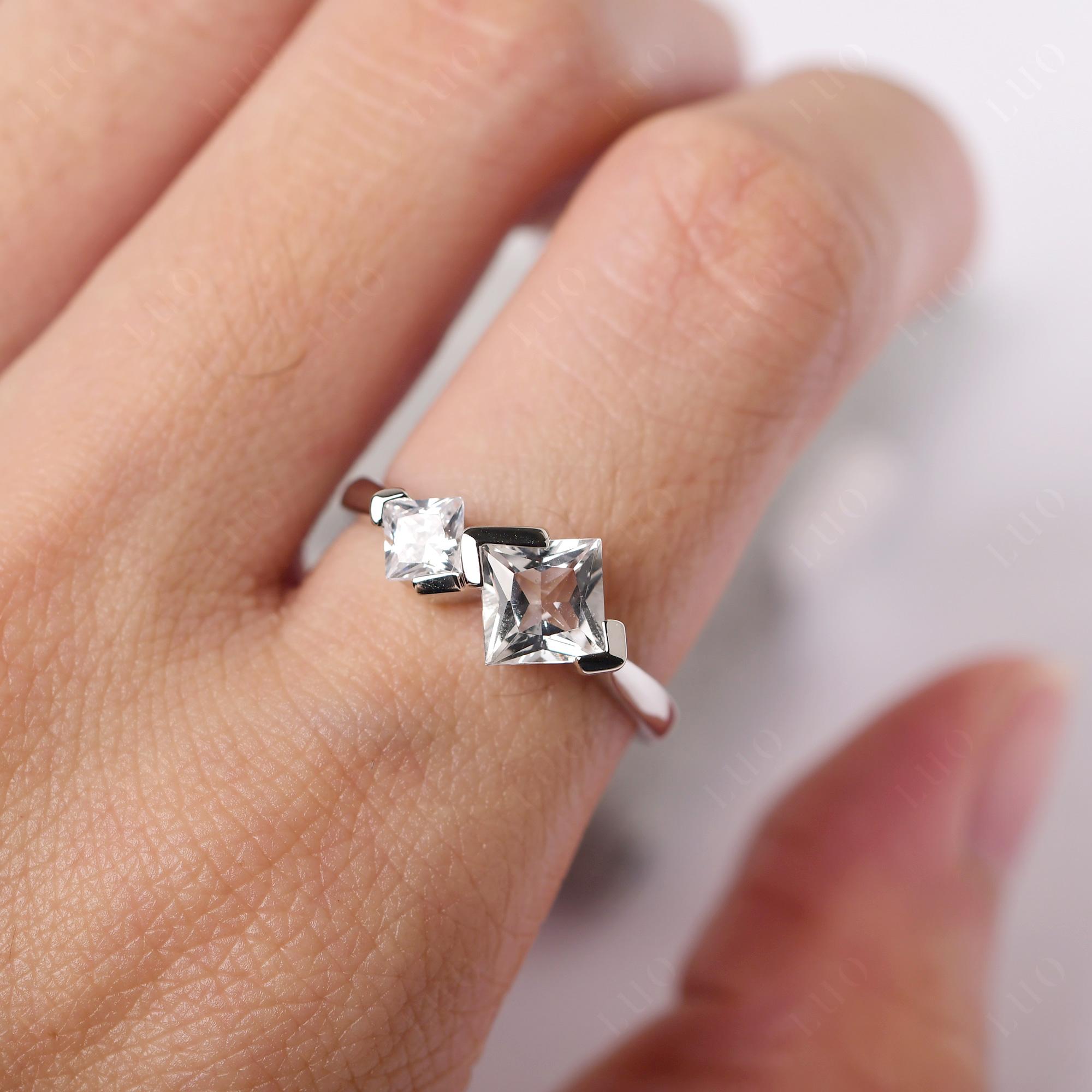 Kite Set 2 Stone Princess Cut White Topaz Ring - LUO Jewelry