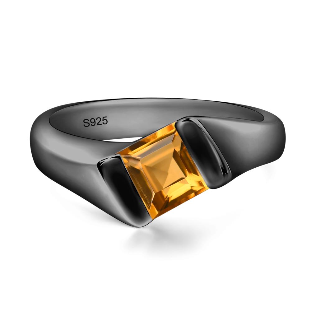 Simple Citrine Bypass Ring - LUO Jewelry #metal_black finish sterling silver