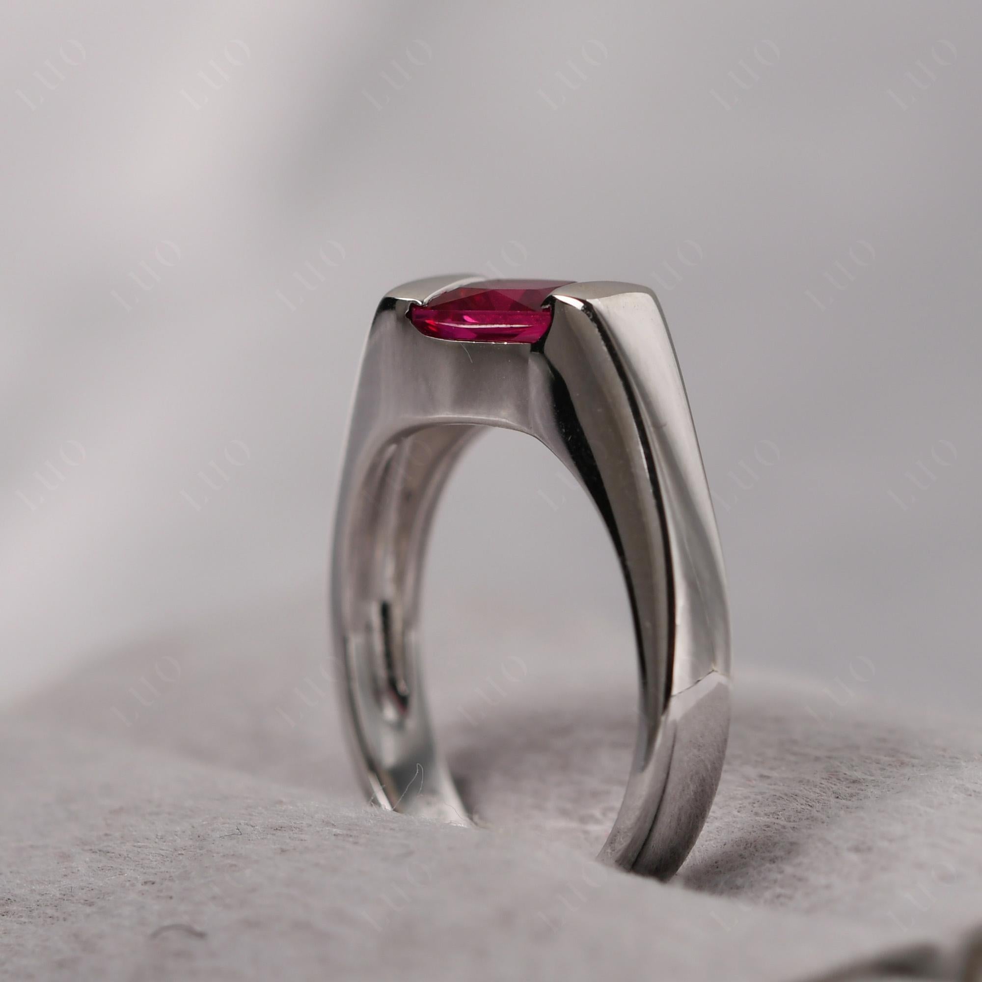 Simple Lab Grown Ruby Bypass Ring - LUO Jewelry