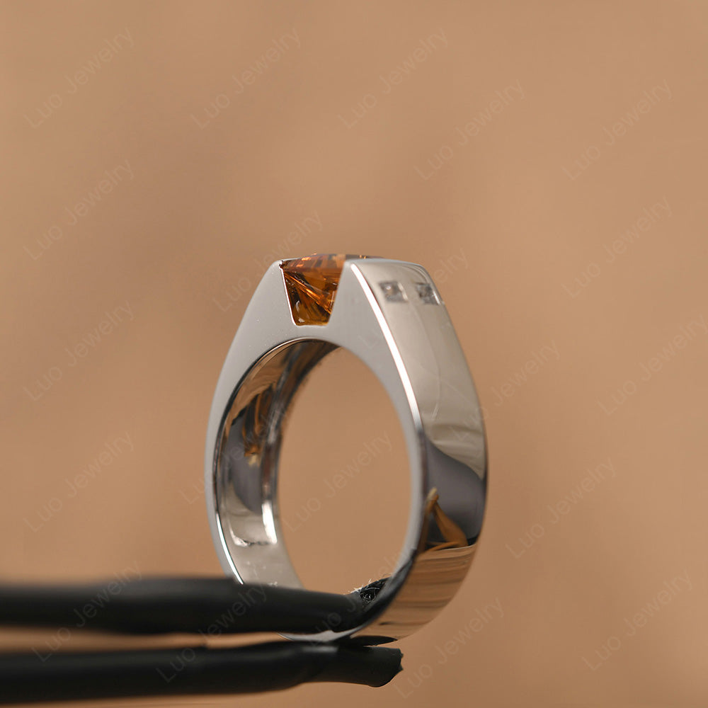 Princess Cut Citrine Ring for Men - LUO Jewelry