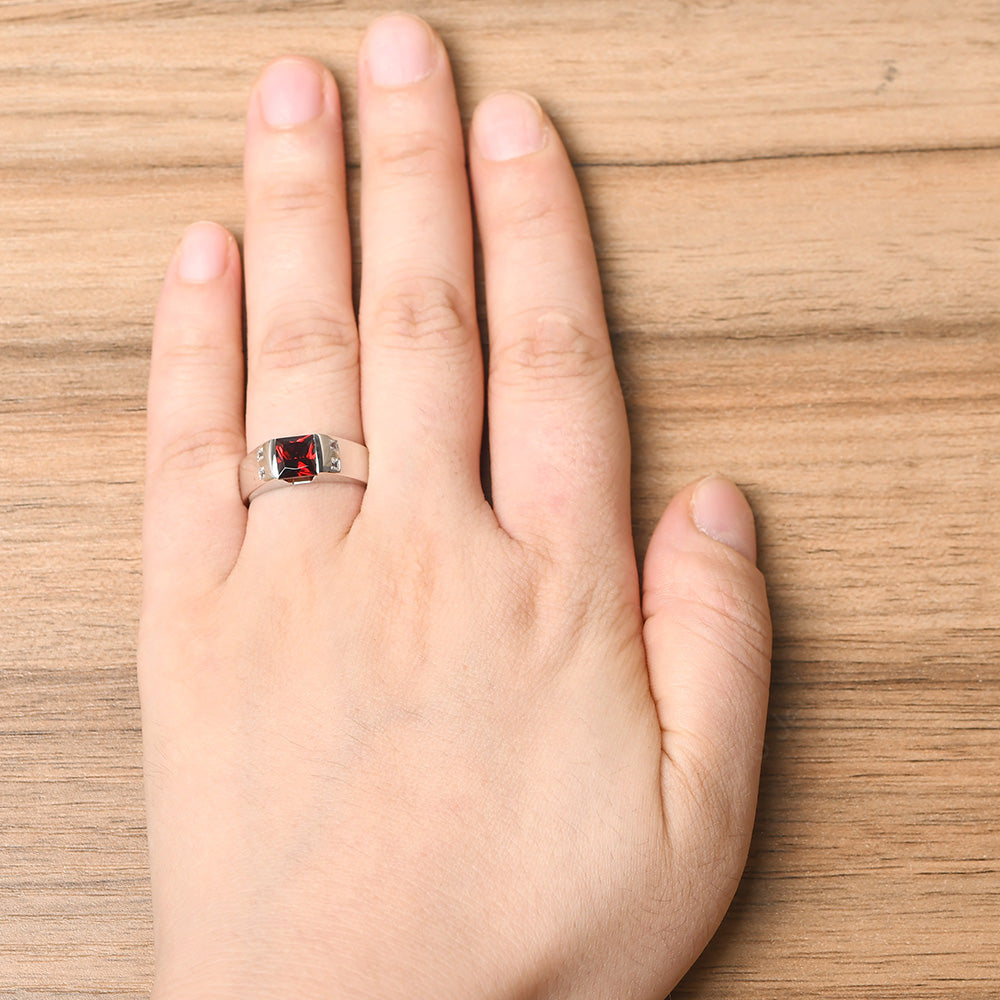 Men'S Princess Cut Garnet Ring - LUO Jewelry