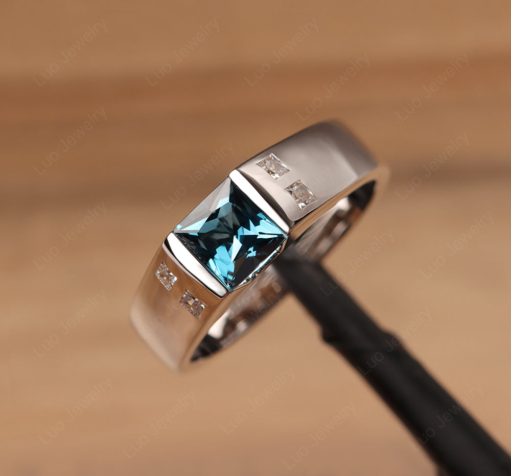 Princess Cut London Blue Topaz Ring for Men - LUO Jewelry