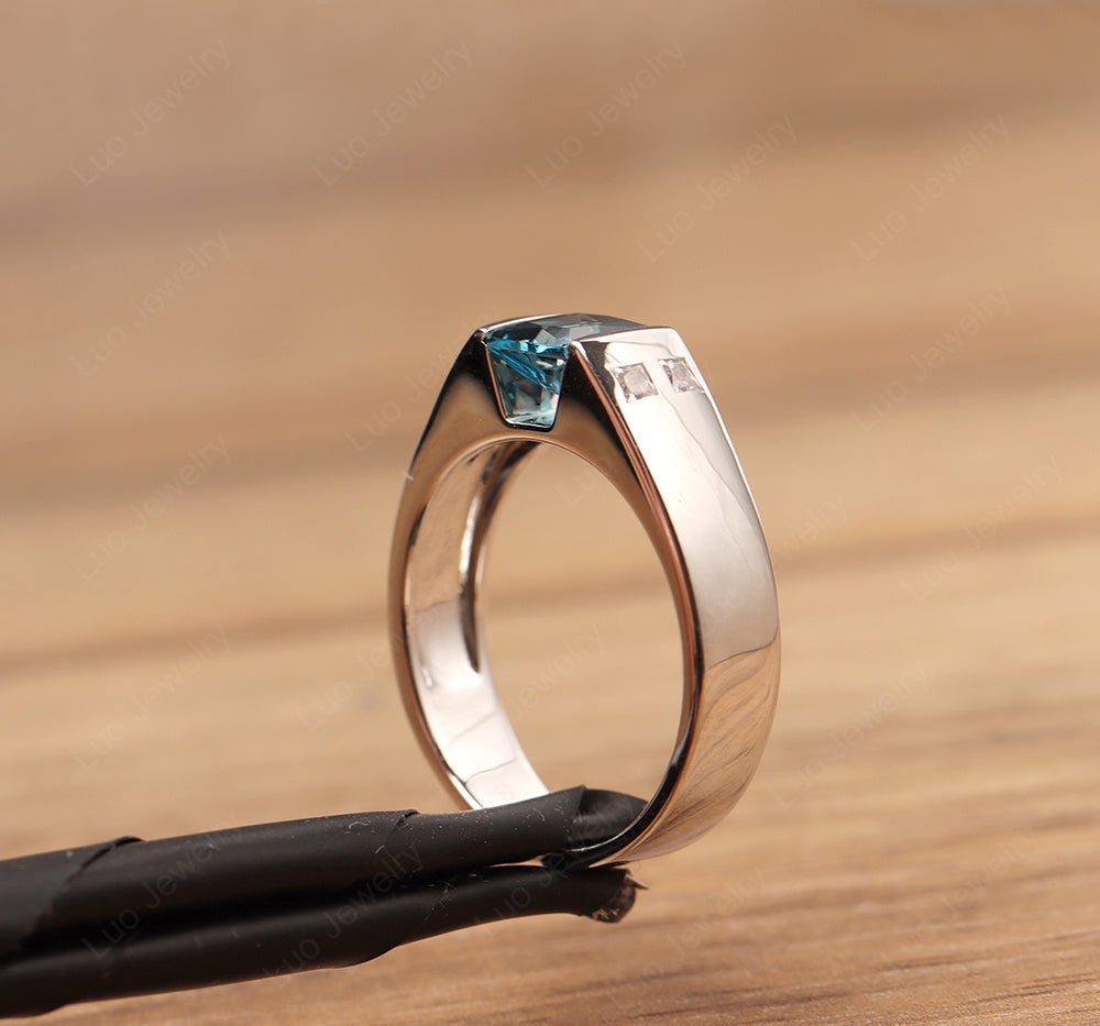 Princess Cut London Blue Topaz Ring for Men - LUO Jewelry