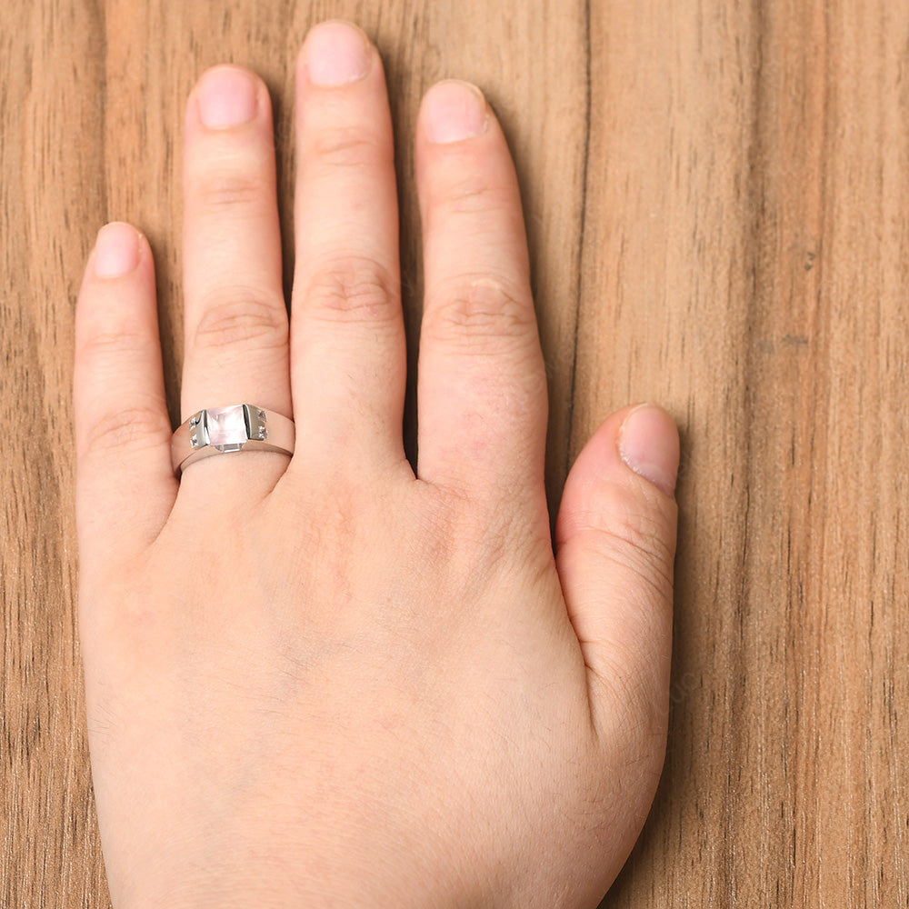 Men'S Princess Cut Rose Quartz Ring - LUO Jewelry