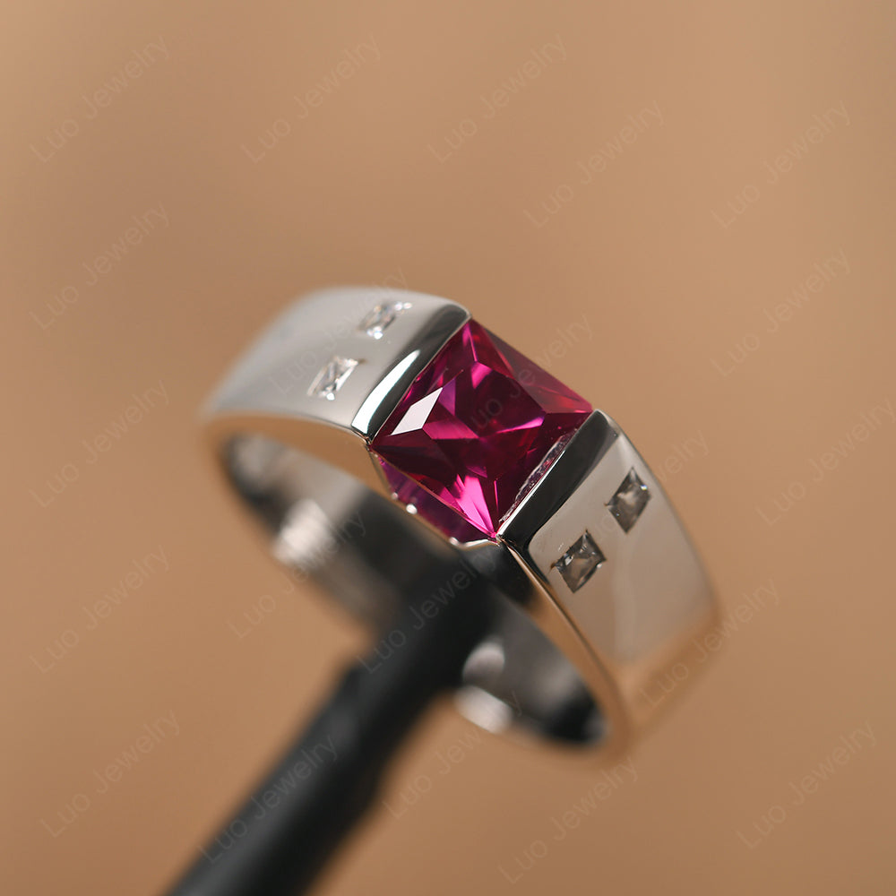 Princess Cut Ruby Ring for Men - LUO Jewelry