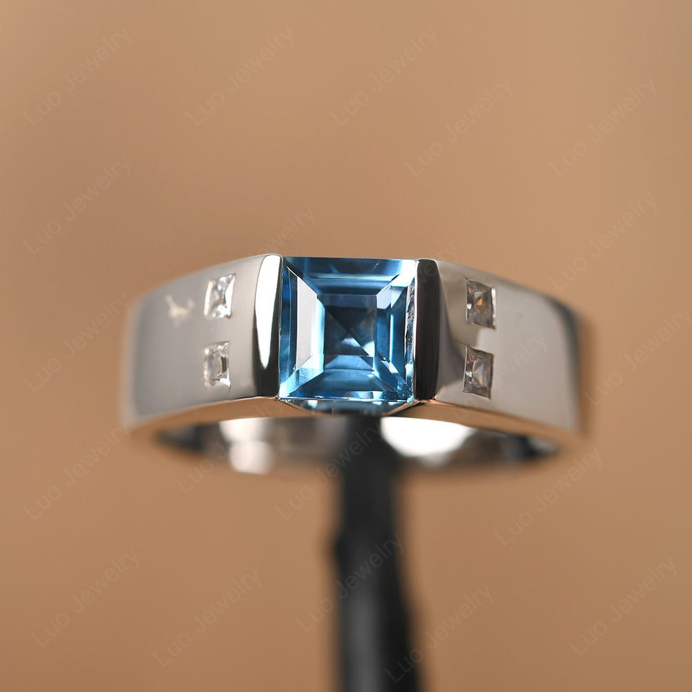Swiss Blue Topaz Band Ring for Men - LUO Jewelry