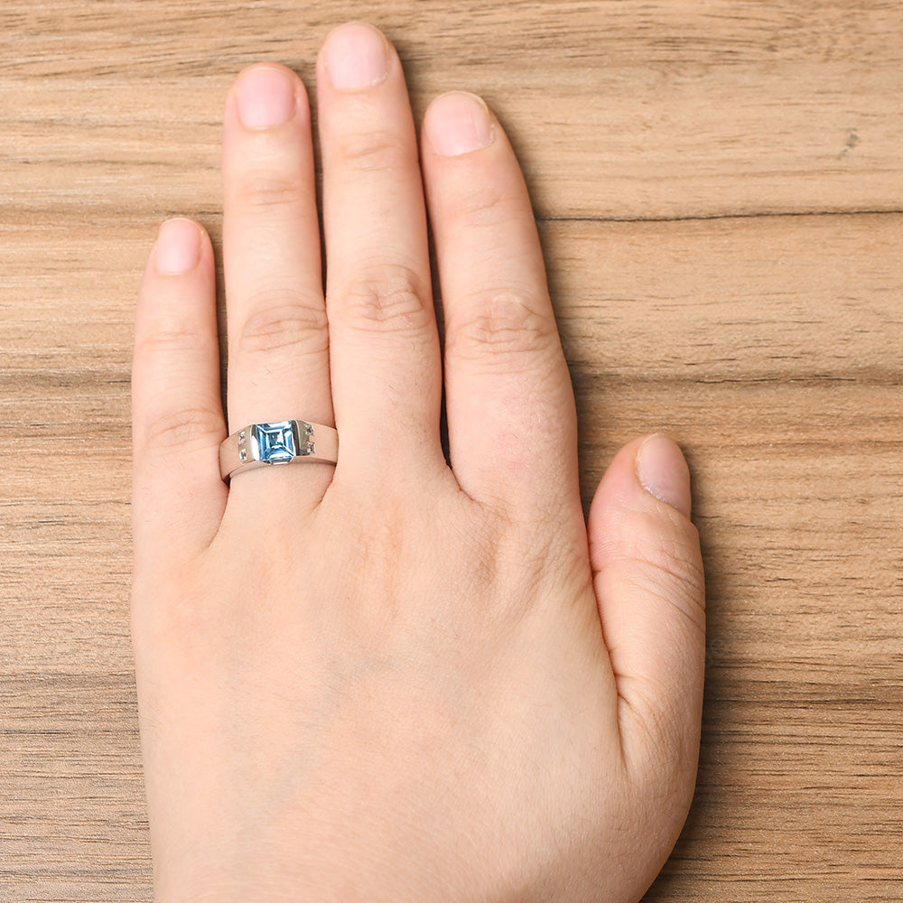Swiss Blue Topaz Band Ring for Men - LUO Jewelry