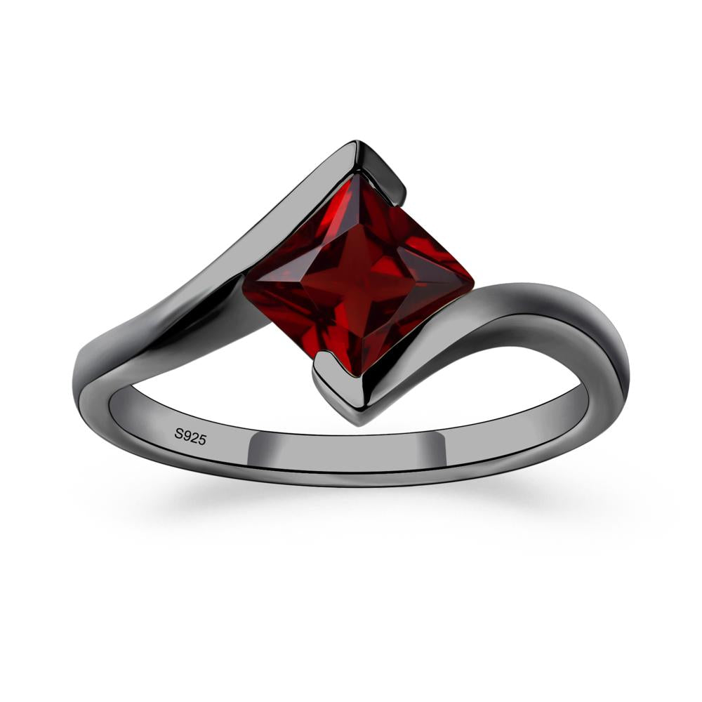 Princess Cut Garnet Bypass Tension Ring - LUO Jewelry #metal_black finish sterling silver