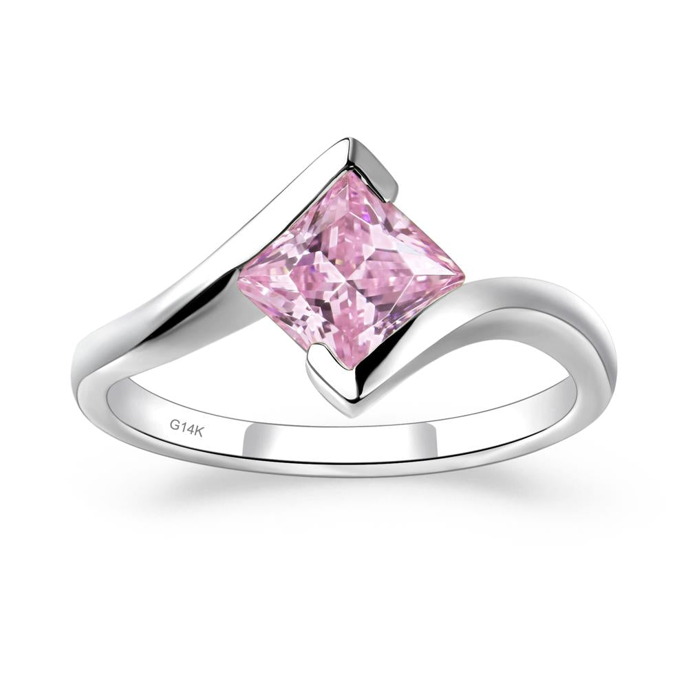Princess Cut Pink Cubic Zirconia Bypass Tension Ring - LUO Jewelry #metal_14k white gold
