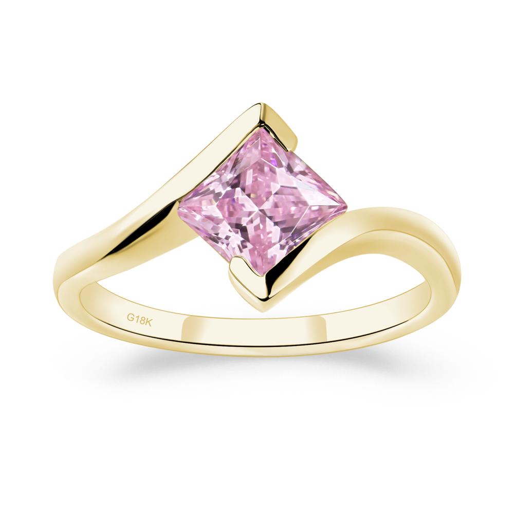 Princess Cut Pink Cubic Zirconia Bypass Tension Ring - LUO Jewelry #metal_18k yellow gold