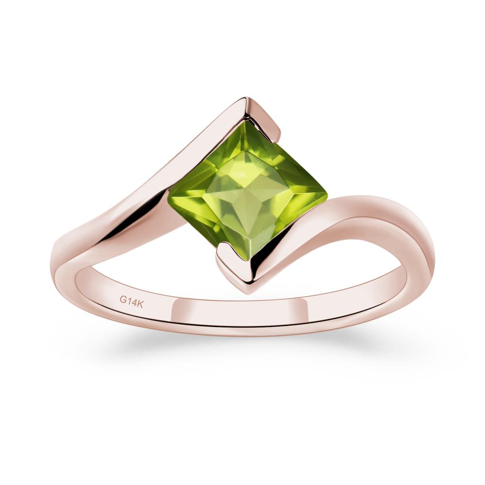 Princess Cut Peridot Bypass Tension Ring - LUO Jewelry #metal_14k rose gold