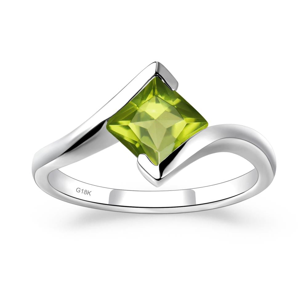 Princess Cut Peridot Bypass Tension Ring - LUO Jewelry #metal_18k white gold