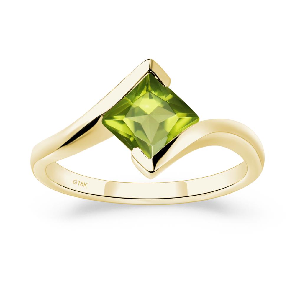 Princess Cut Peridot Bypass Tension Ring - LUO Jewelry #metal_18k yellow gold