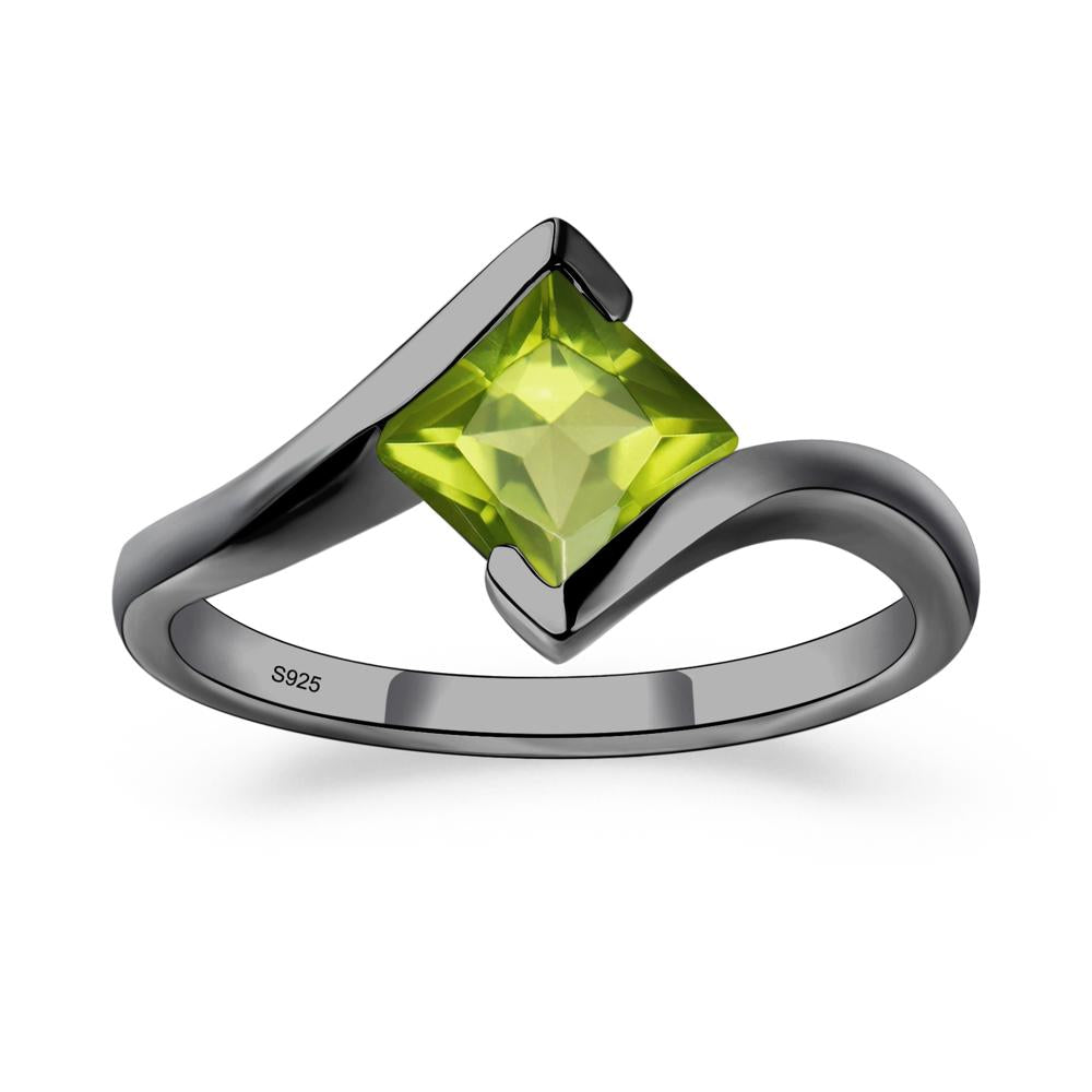 Princess Cut Peridot Bypass Tension Ring - LUO Jewelry #metal_black finish sterling silver