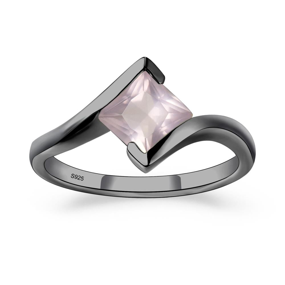 Princess Cut Rose Quartz Bypass Tension Ring - LUO Jewelry #metal_black finish sterling silver