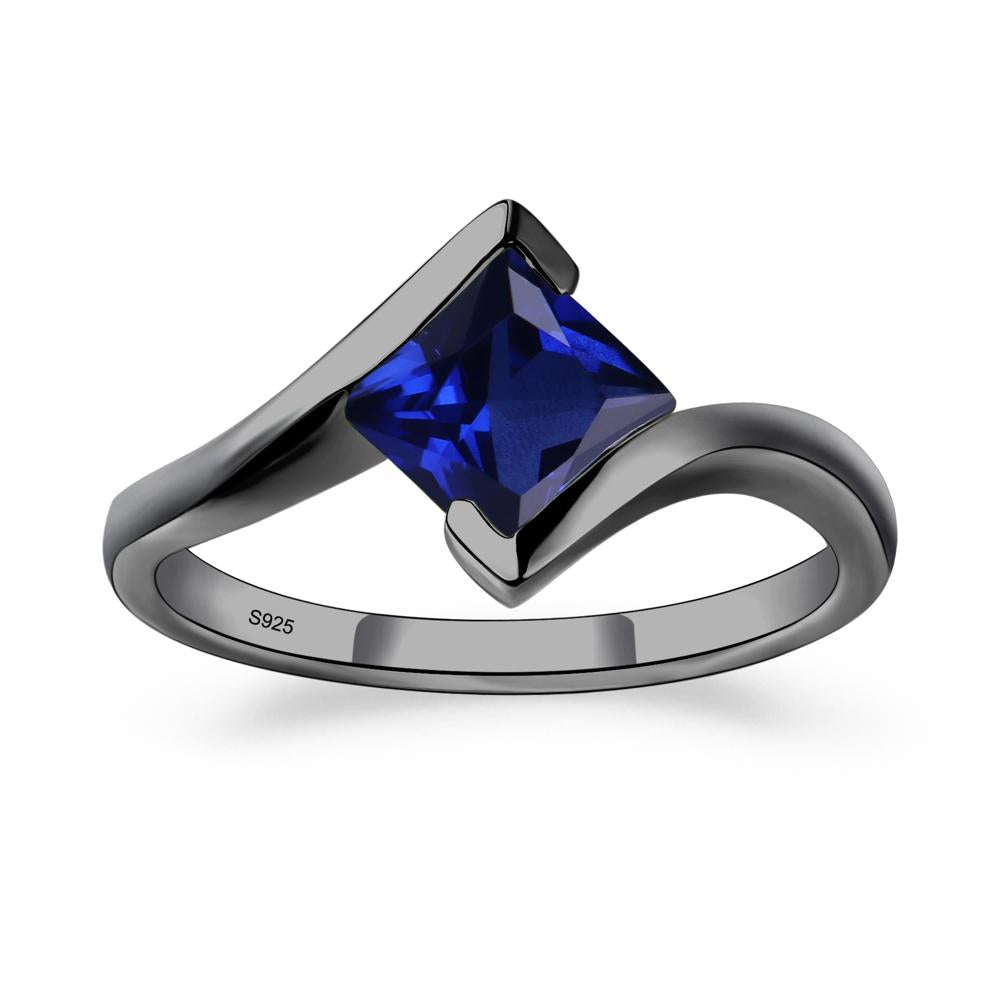 Princess Cut Lab Sapphire Bypass Tension Ring - LUO Jewelry #metal_black finish sterling silver