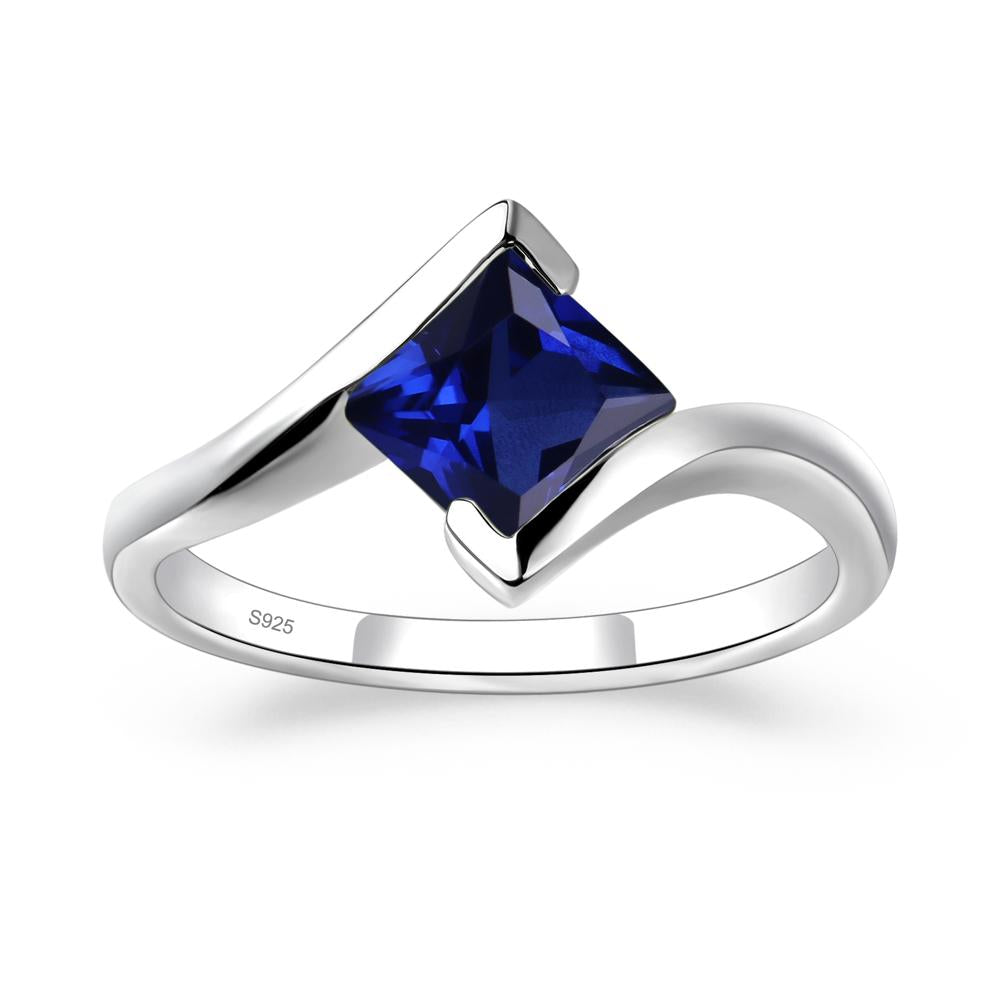 Princess Cut Lab Sapphire Bypass Tension Ring - LUO Jewelry #metal_sterling silver