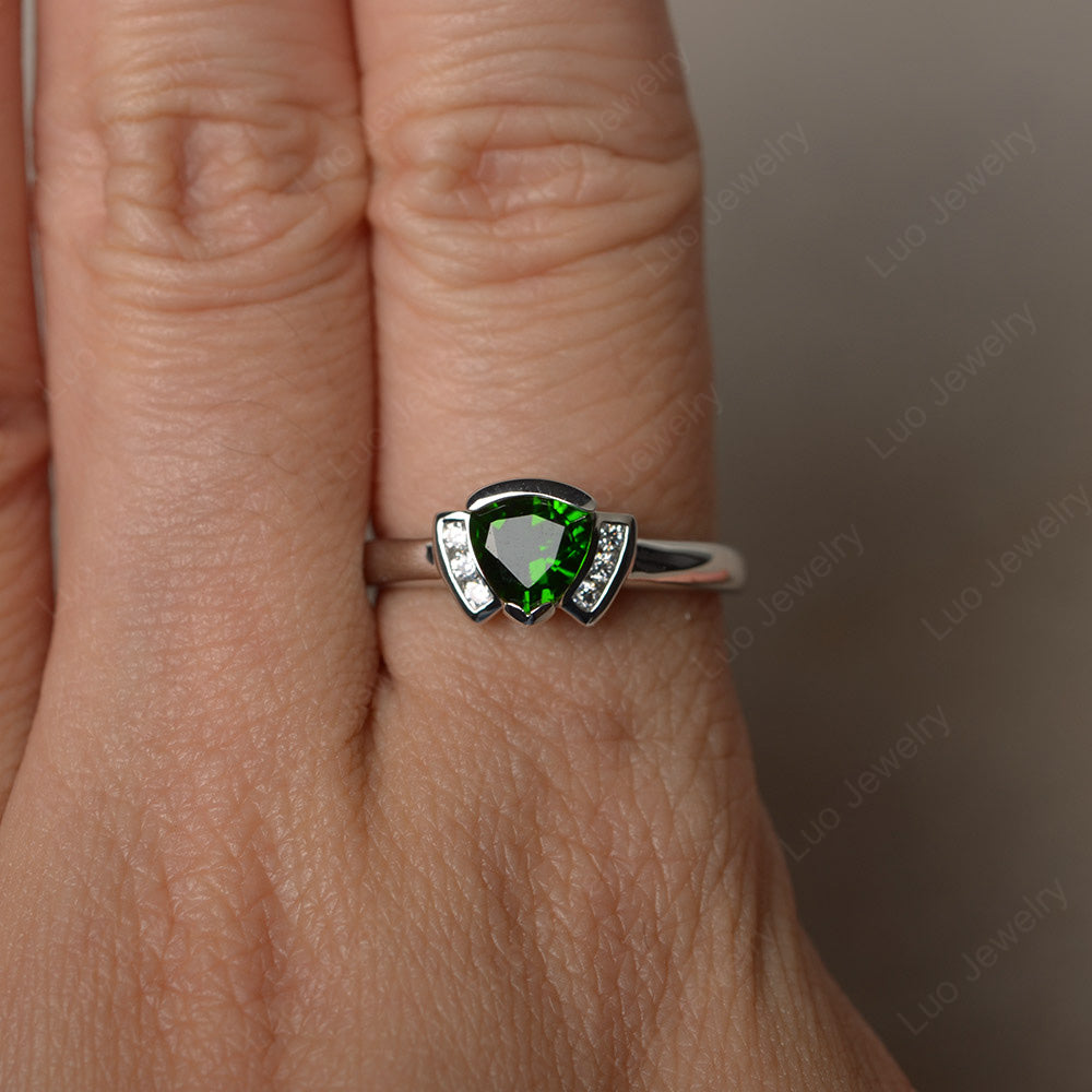 Trillion Cut Diopside Ring White Gold - LUO Jewelry