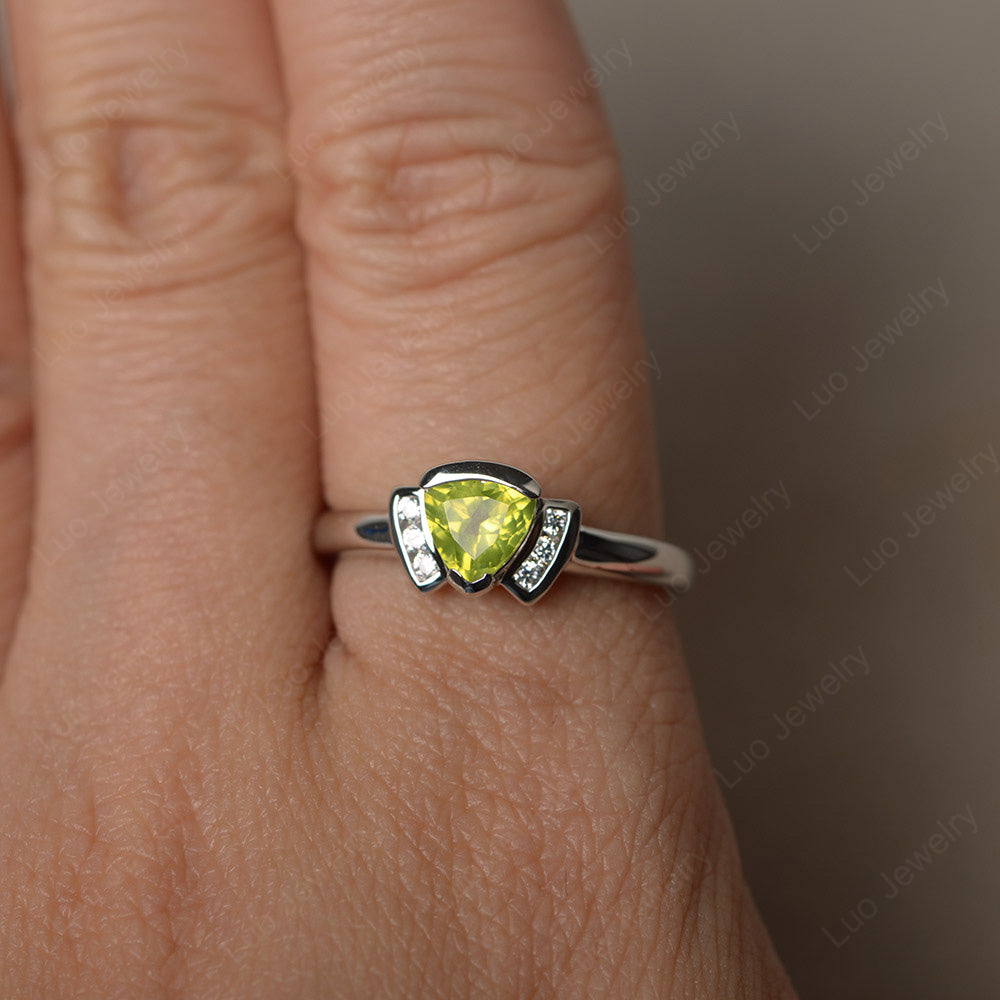 Trillion Cut Peridot Ring White Gold - LUO Jewelry