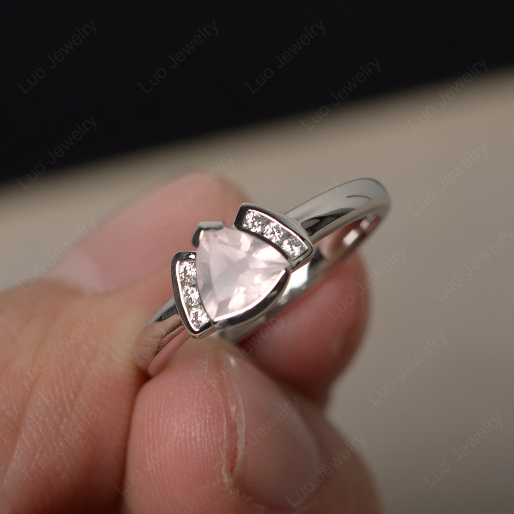 Trillion Cut Rose Quartz Ring White Gold - LUO Jewelry