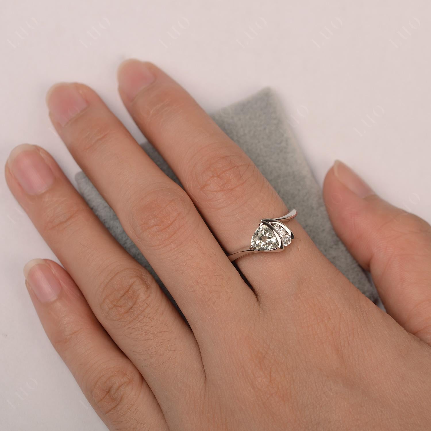 Trillion Cut Green Amethyst Sailboat Inspire Ring - LUO Jewelry