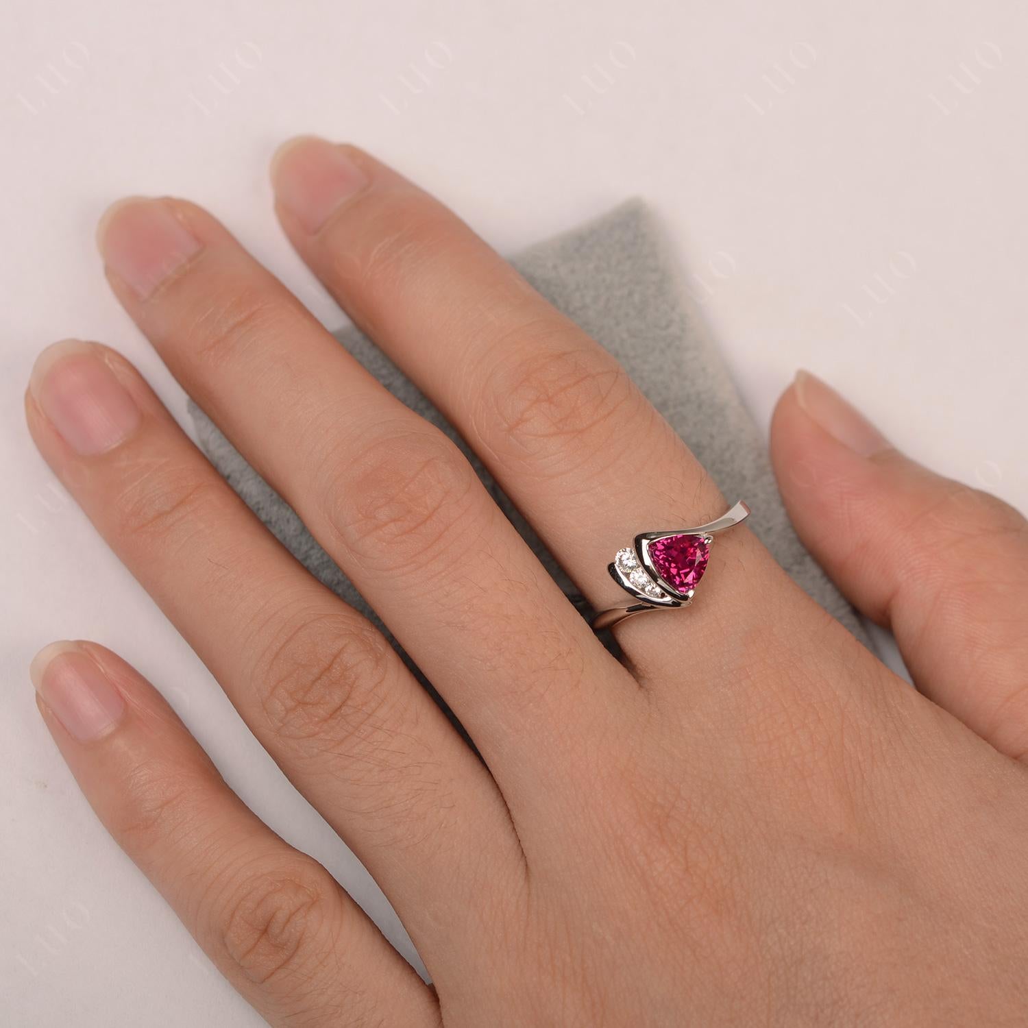 Trillion Cut Lab Ruby Sailboat Inspire Ring - LUO Jewelry