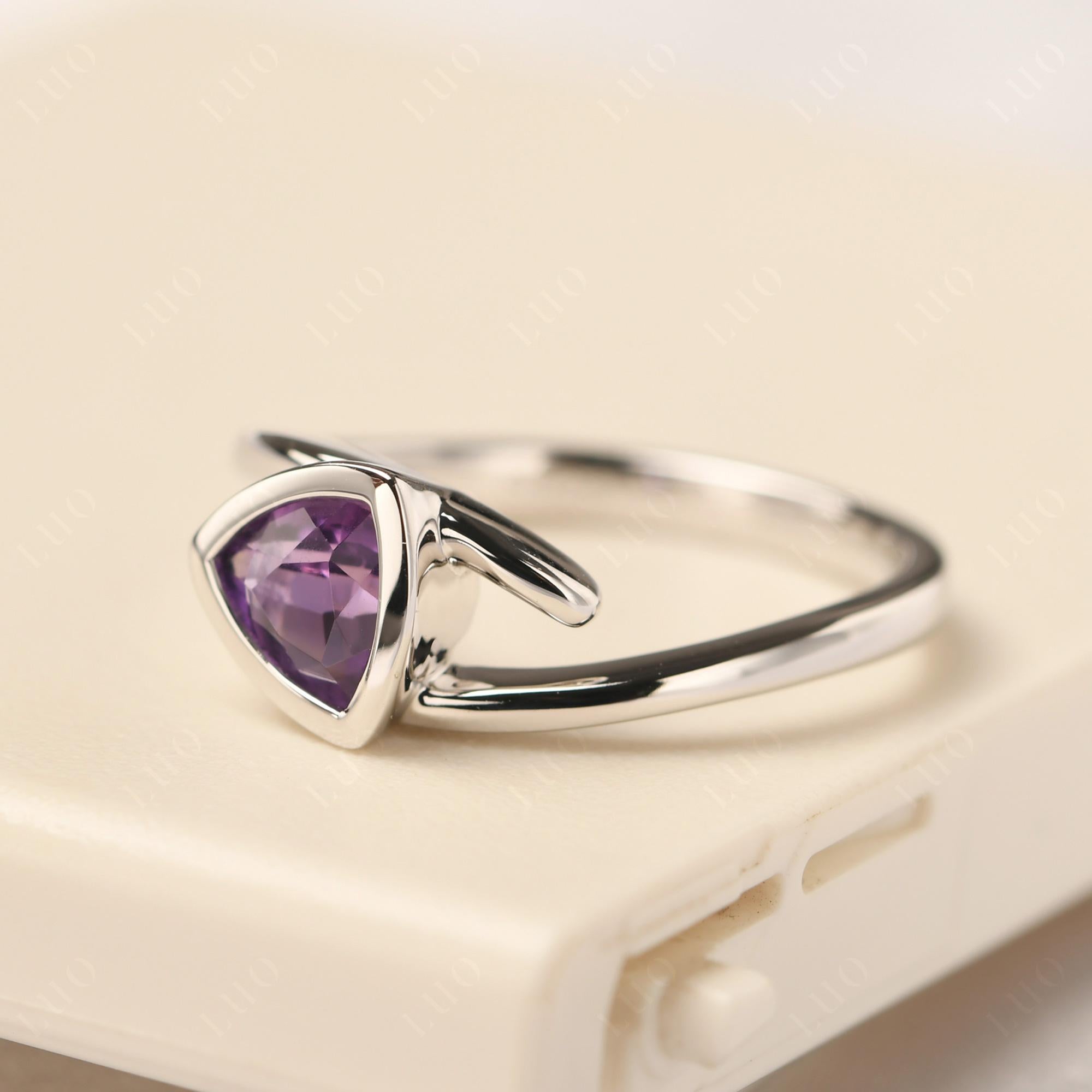 Amethyst Bezel Set Bypass Solitaire Ring - LUO Jewelry