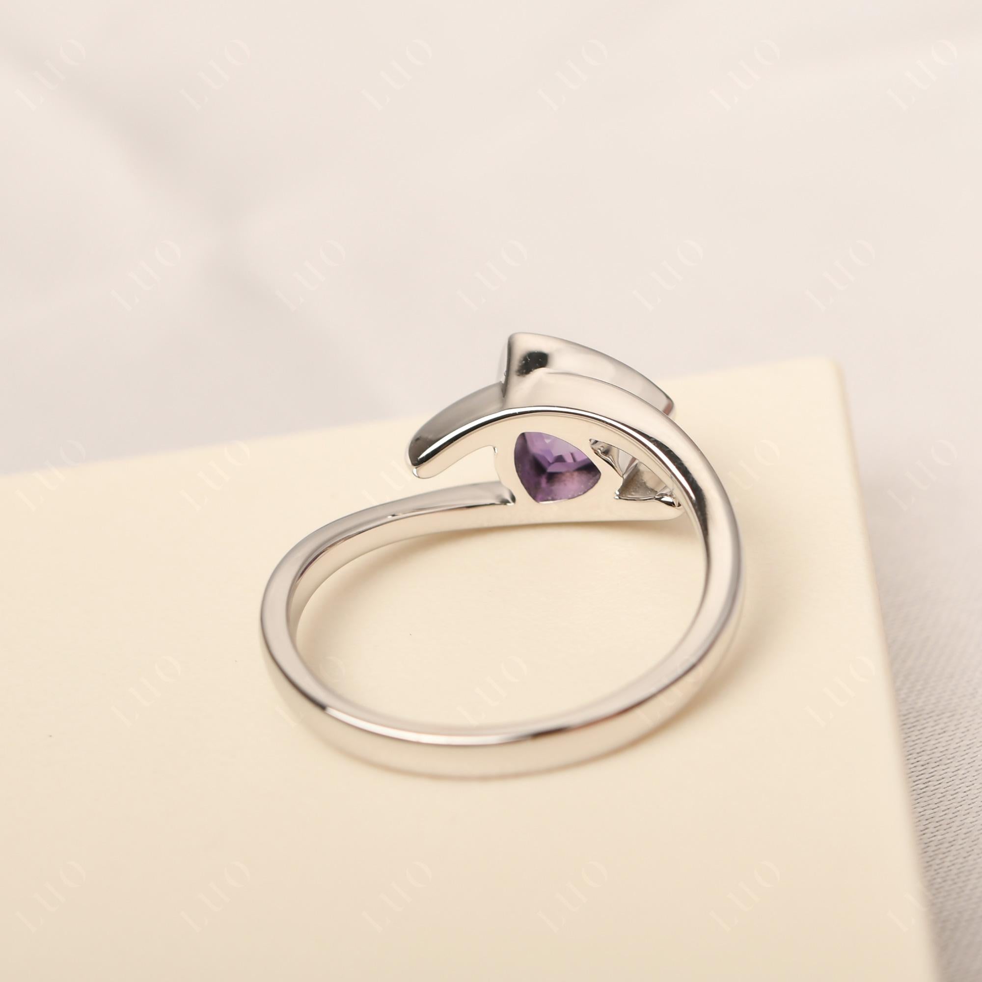 Amethyst Bezel Set Bypass Solitaire Ring - LUO Jewelry