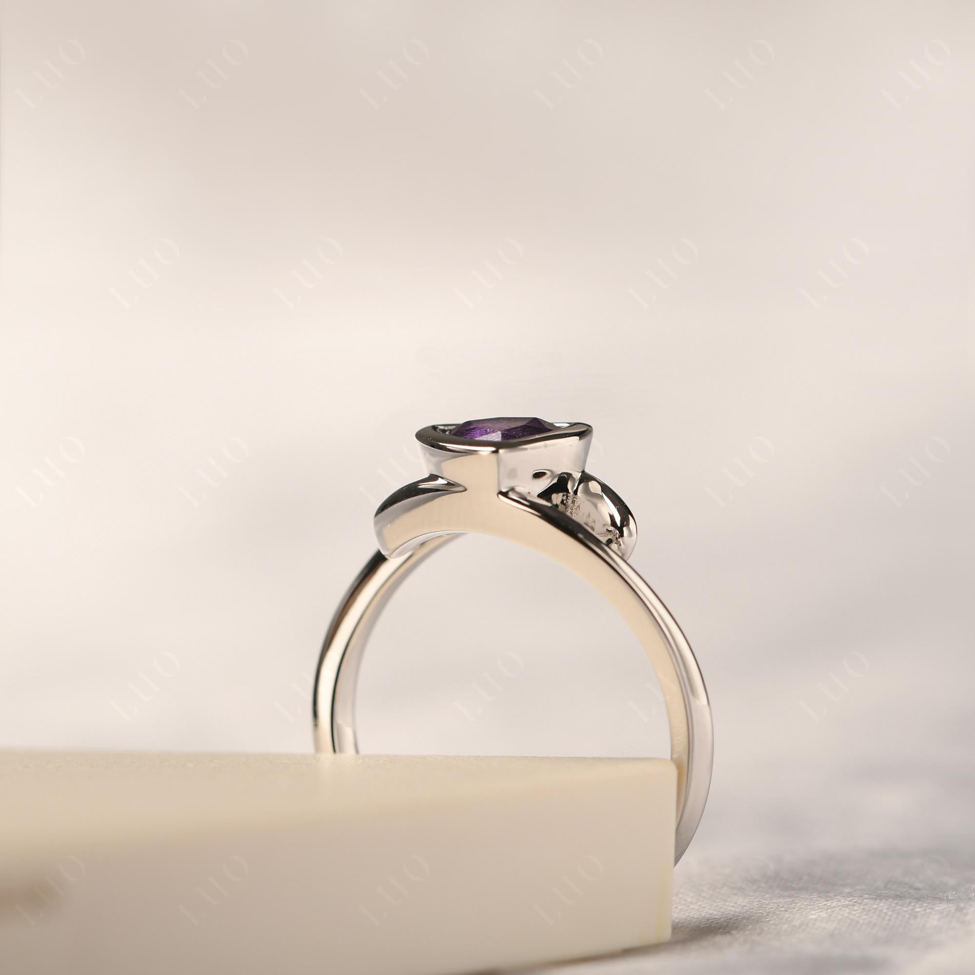 Amethyst Bezel Set Bypass Solitaire Ring - LUO Jewelry