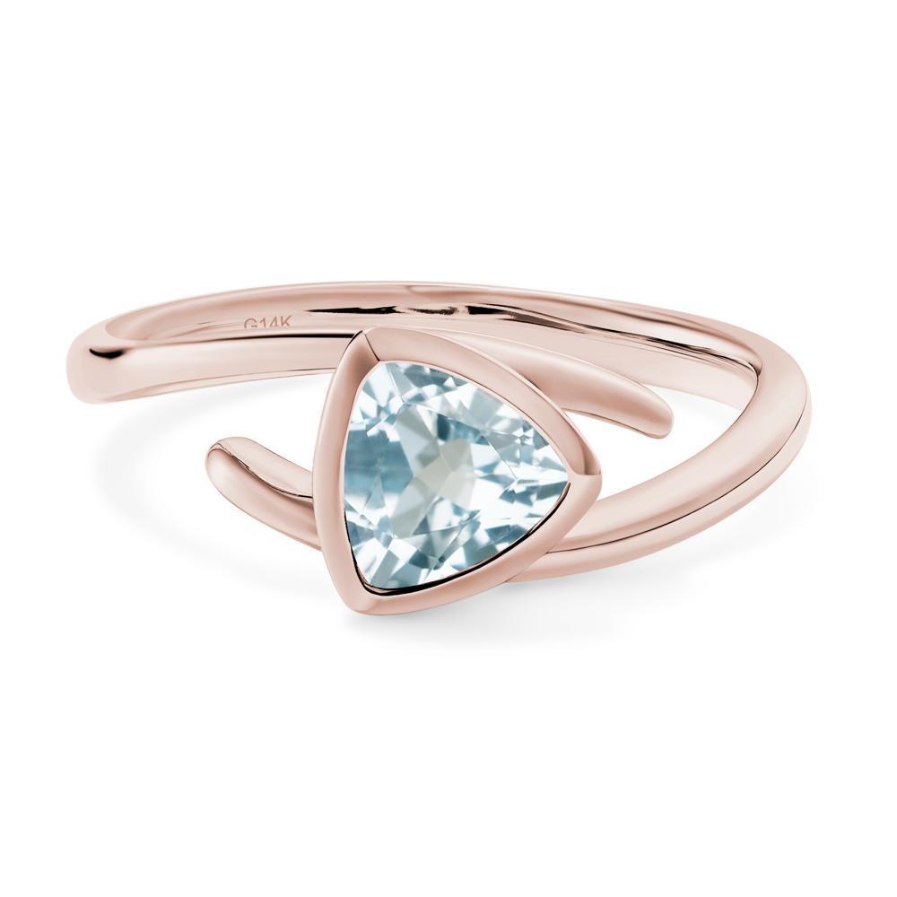 Aquamarine Bezel Set Bypass Solitaire Ring - LUO Jewelry #metal_14k rose gold