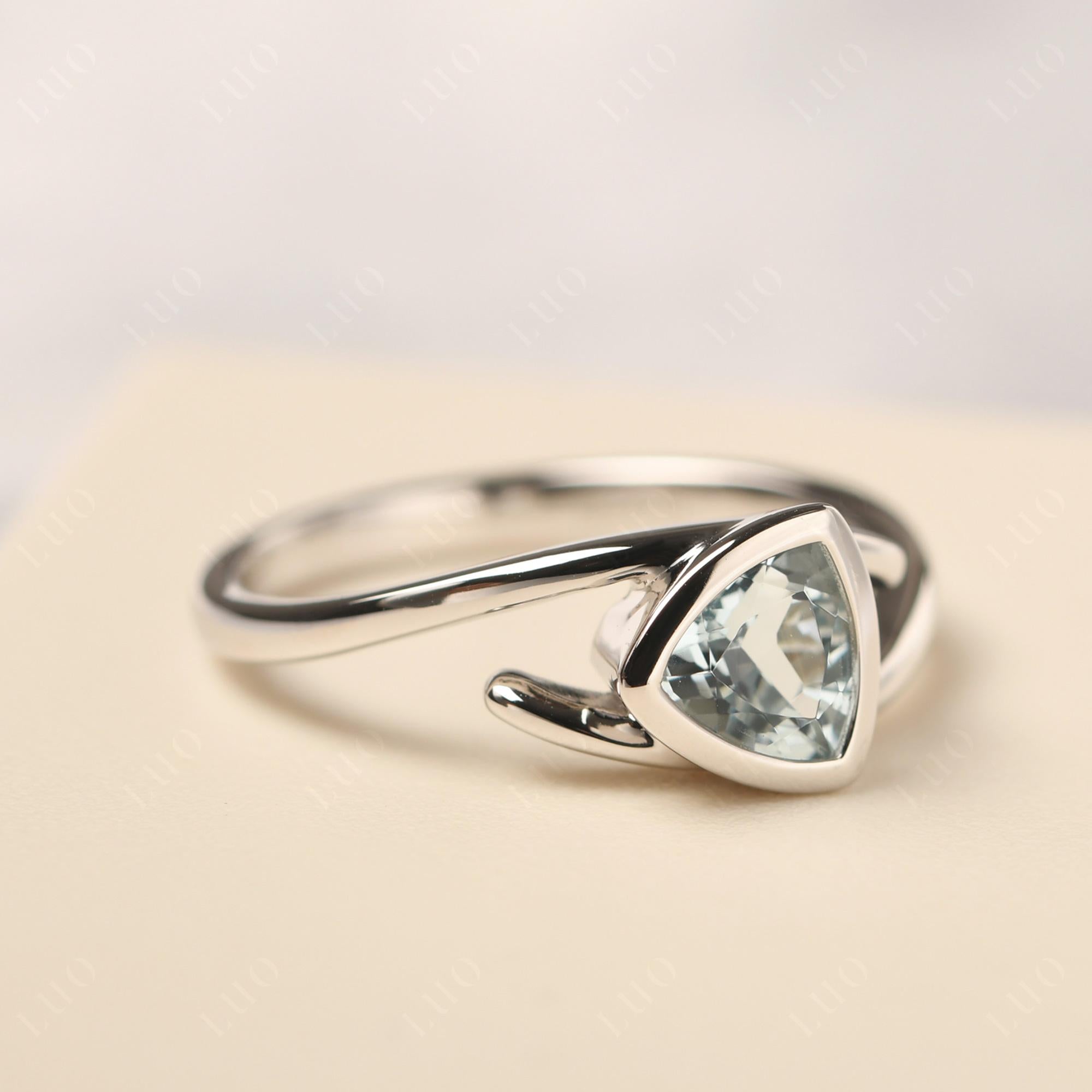 Aquamarine Bezel Set Bypass Solitaire Ring - LUO Jewelry