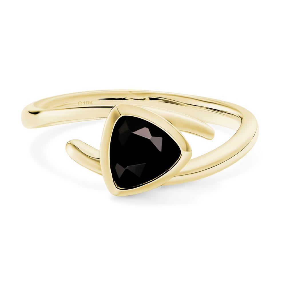 Black Stone Bezel Set Bypass Solitaire Ring - LUO Jewelry #metal_18k yellow gold