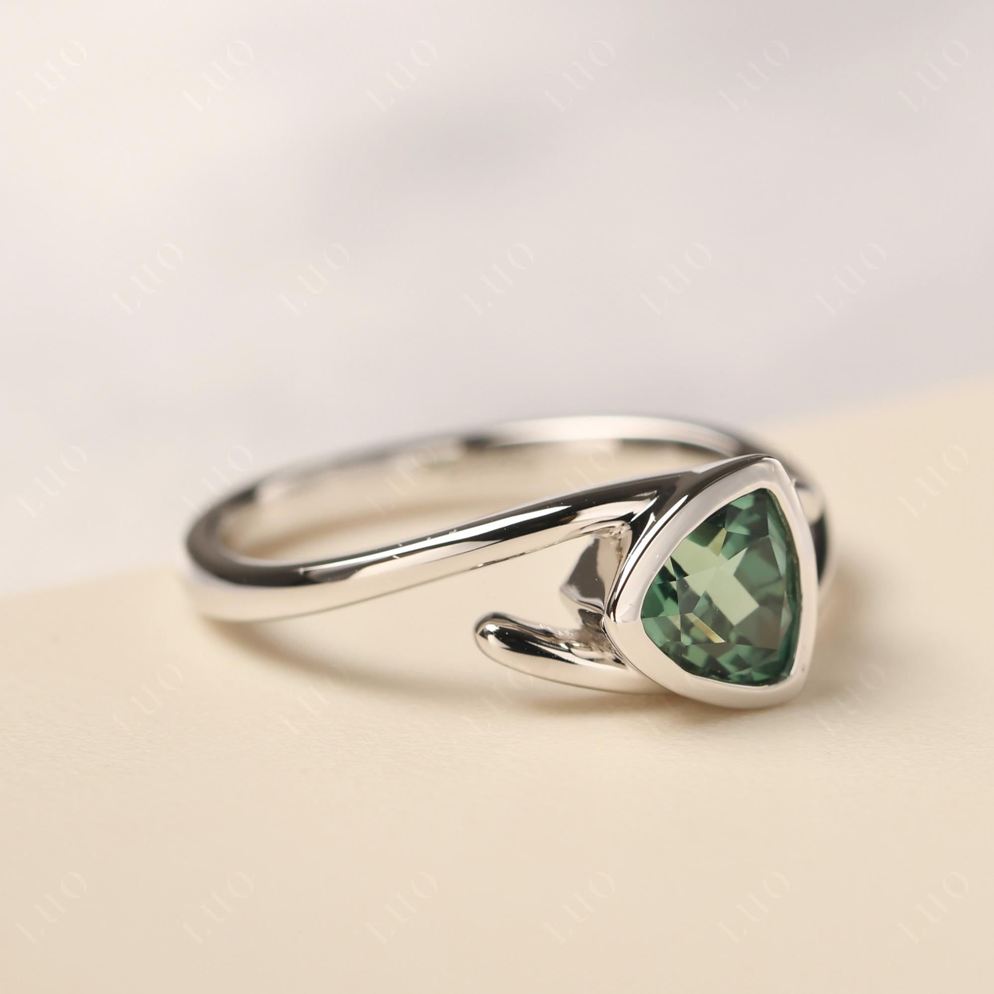 Lab Created Green Sapphire Bezel Set Bypass Solitaire Ring - LUO Jewelry