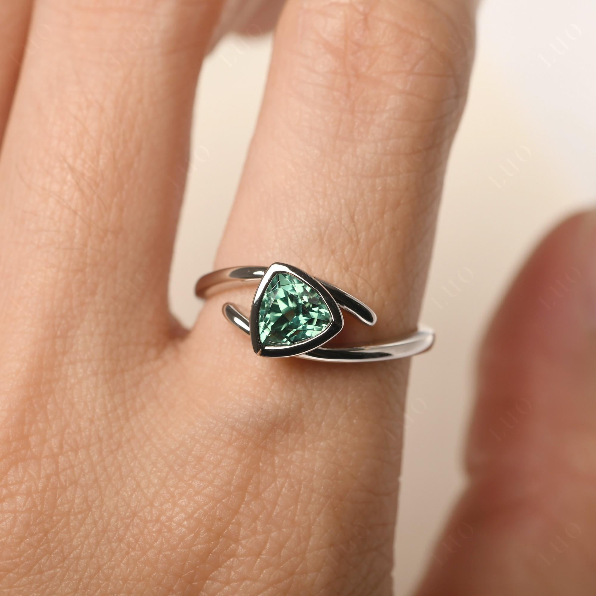Lab Created Green Sapphire Bezel Set Bypass Solitaire Ring - LUO Jewelry