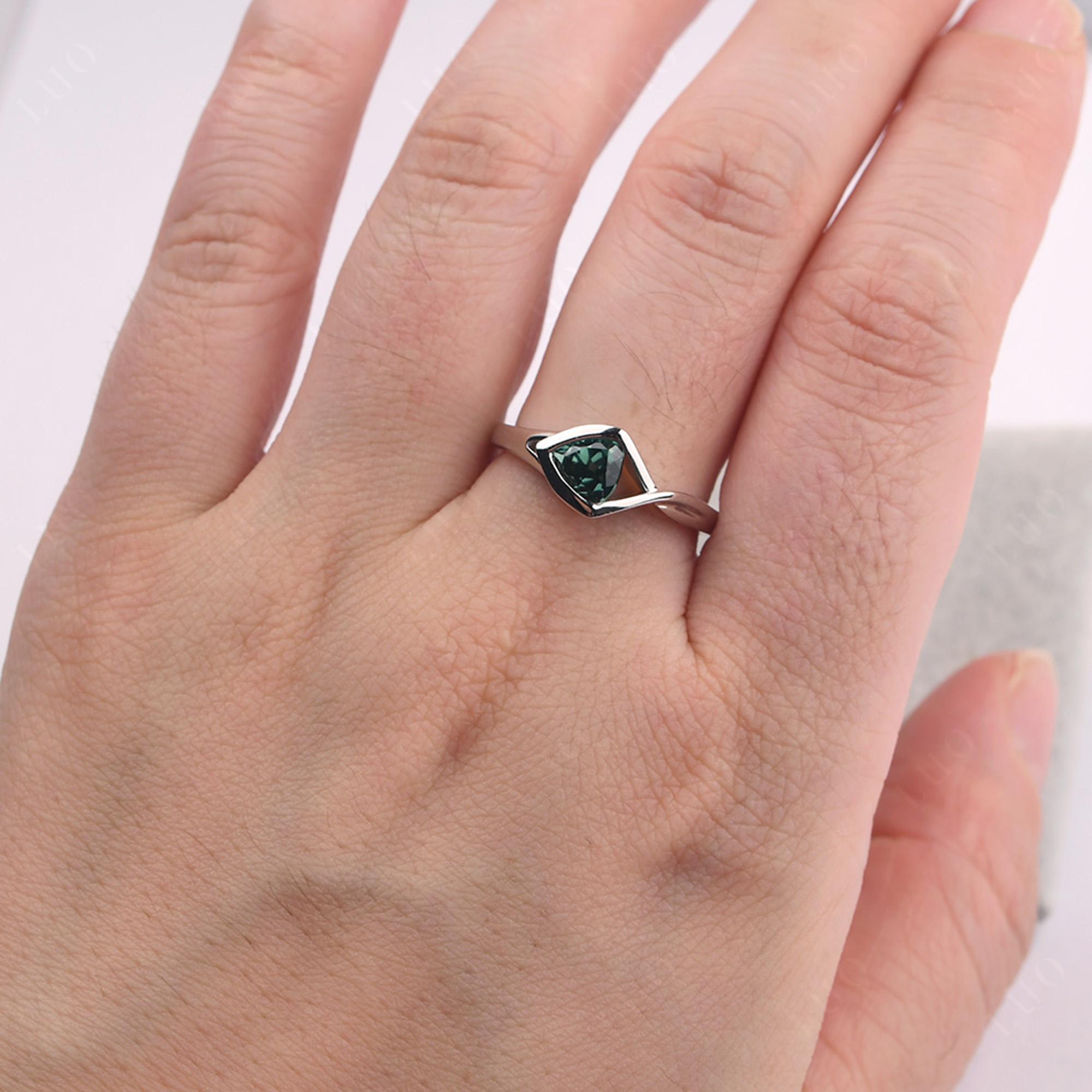 Trillion Cut Simple Lab Grown Green Sapphire Ring - LUO Jewelry