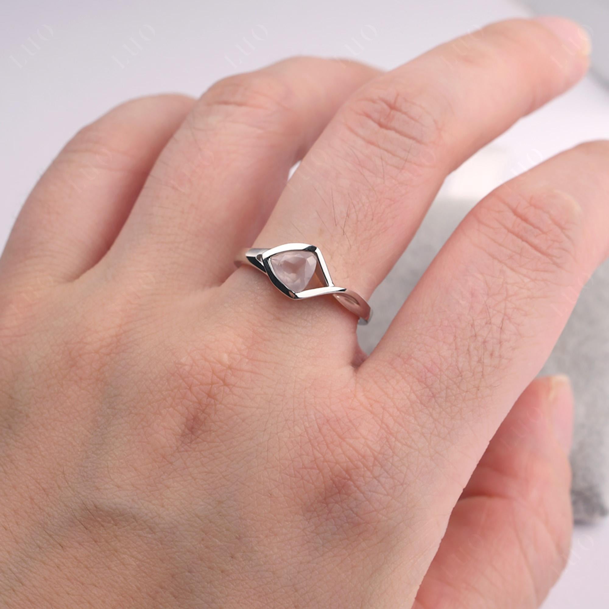 Trillion Cut Simple Rose Quartz Ring - LUO Jewelry