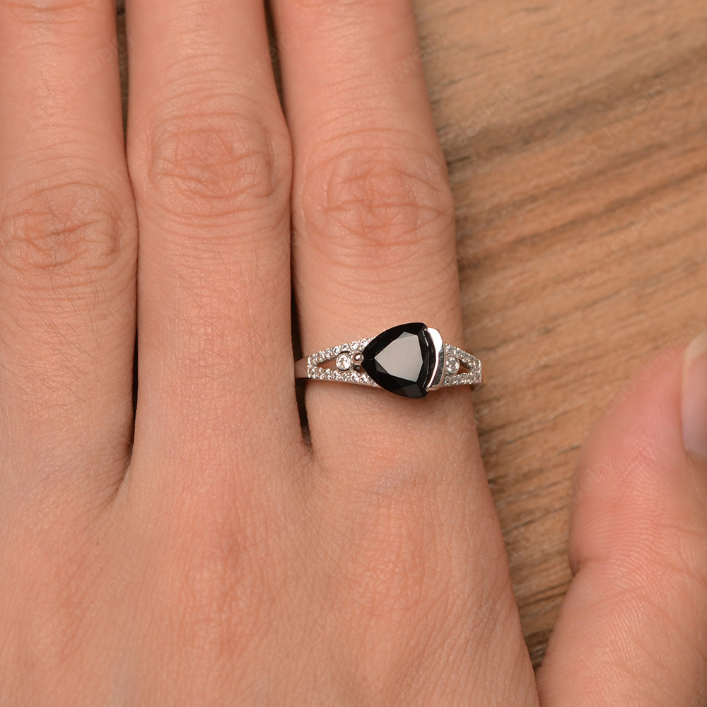 Trillion Cut Black Spinel Wedding Ring Silver - LUO Jewelry