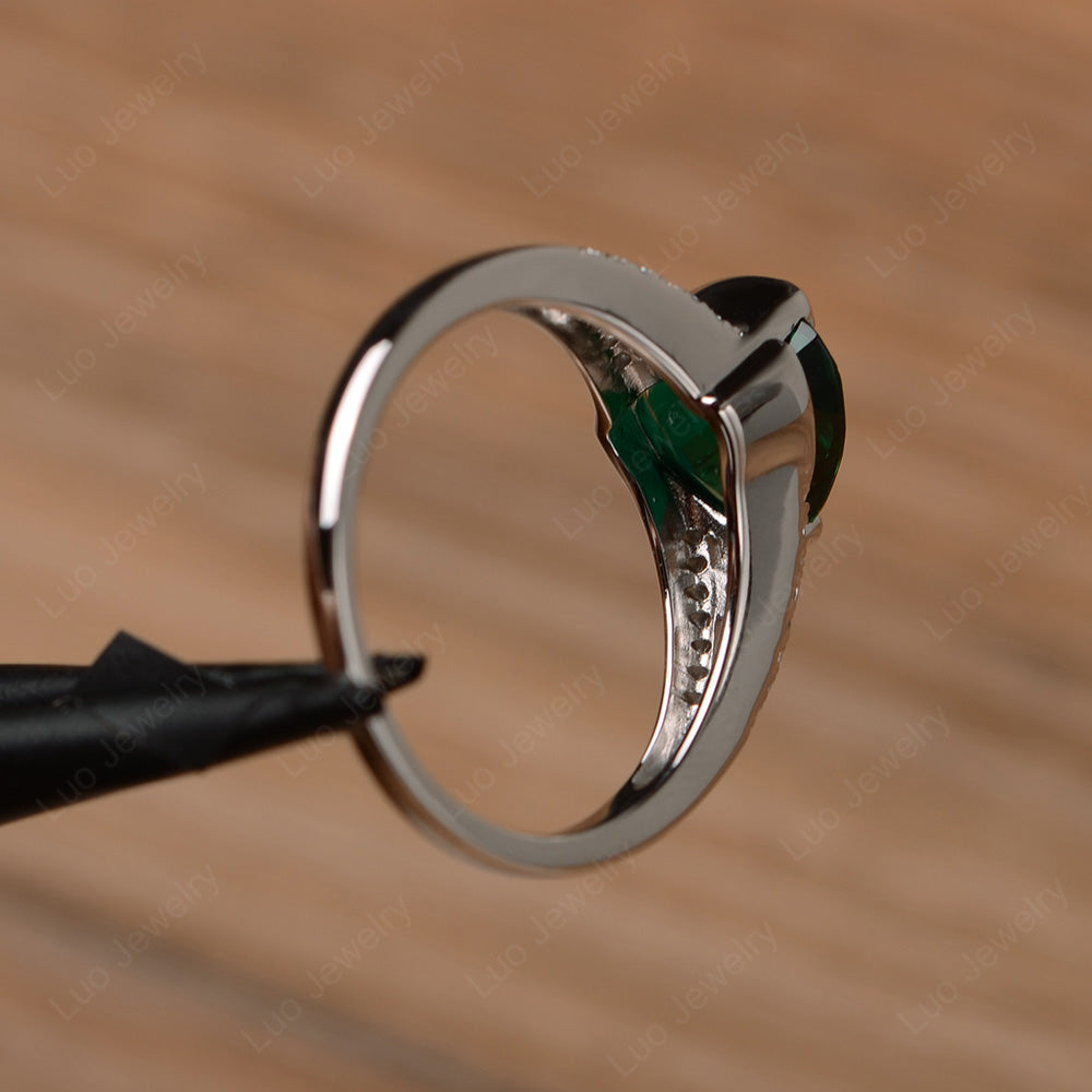 Trillion Cut Lab Emerald Wedding Ring Silver - LUO Jewelry