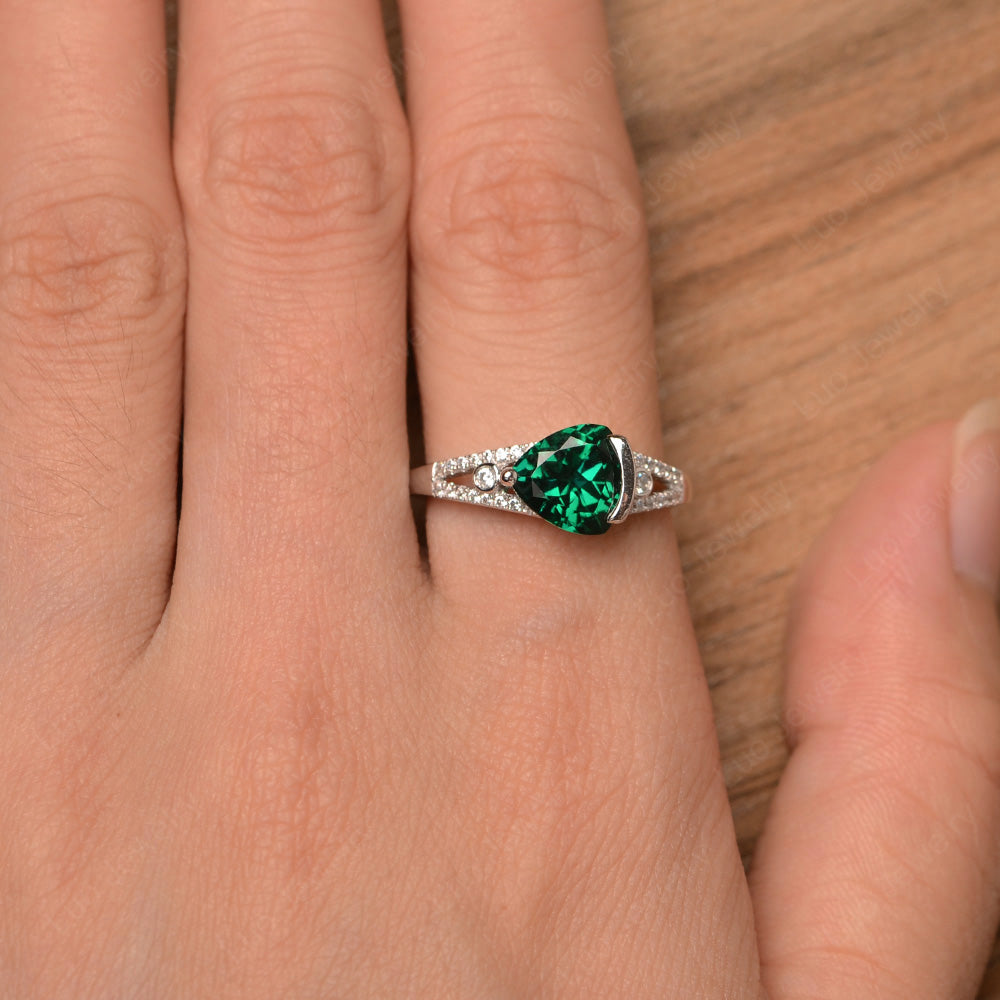 Trillion Cut Lab Emerald Wedding Ring Silver - LUO Jewelry