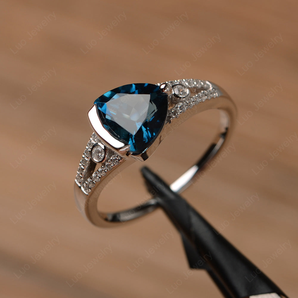 Trillion Cut London Blue Topaz Horizontal Ring LUO
