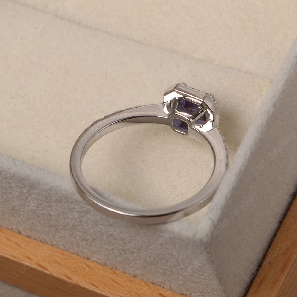 Asscher Cut Alexandrite Halo Engagement Ring - LUO Jewelry