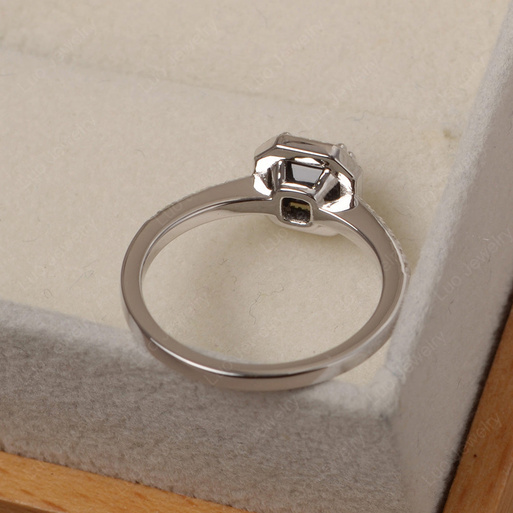 Asscher Cut Black Spinel Halo Engagement Ring - LUO Jewelry