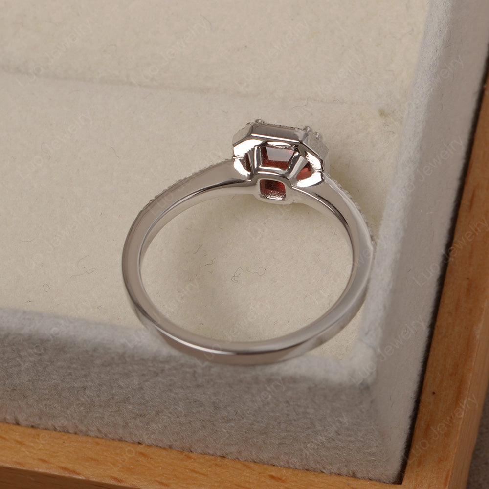 Asscher Cut Garnet Halo Engagement Ring - LUO Jewelry
