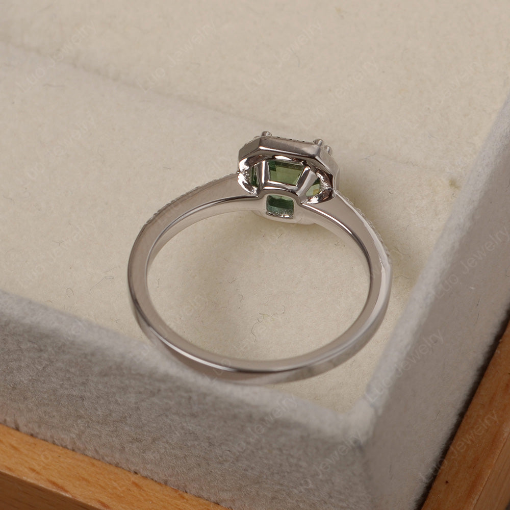 Asscher Cut Green Sapphire Halo Engagement Ring - LUO Jewelry