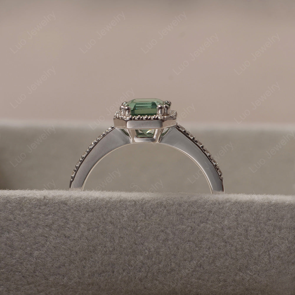 Asscher Cut Green Sapphire Halo Engagement Ring - LUO Jewelry