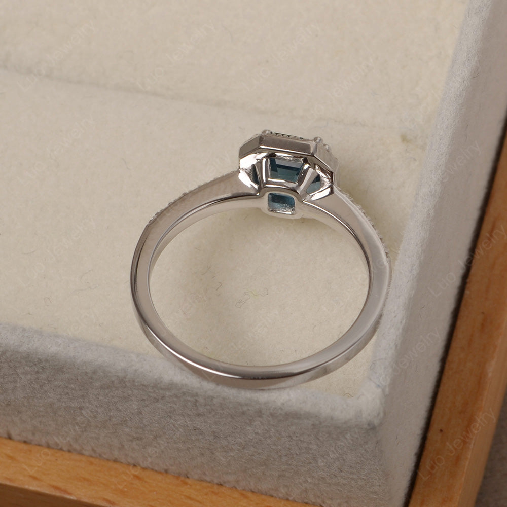 Asscher Cut London Blue Topaz Halo Engagement Ring - LUO Jewelry